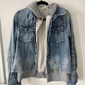 Free People Denim Jacket with Grey Hood- lightly worn, great condition, Size M